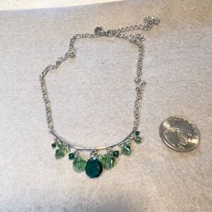 Touchstone Crystal Green Silver Necklace Emerald Teardrop Swarovski Crystals